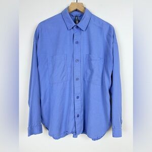 Vuori Lyocell Linen Button Front Shirt Blue M VW 1150